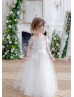 Ivory 3D Flowers Keyhole Back Beaded Flower Girl Dress